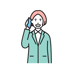ビジネス_人物_女性_スーツ_上半身_スマホで通話_笑顔