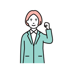 ビジネス_人物_女性_スーツ_上半身_拳を上げる_左手