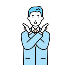 ビジネス_人物_男性_スーツ_上半身_手でバツを作る