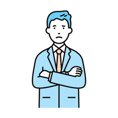 ビジネス_人物_男性_スーツ_上半身_腕を組む_悩む