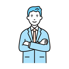 ビジネス_人物_男性_スーツ_上半身_腕を組む_笑顔