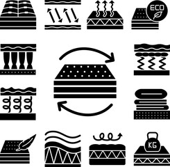 Mattress, arrow, refresh icon in a collection with other items