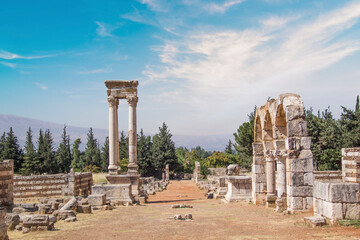 Beautiful view of the ruins of the ancient city of Anjar, Lebanon