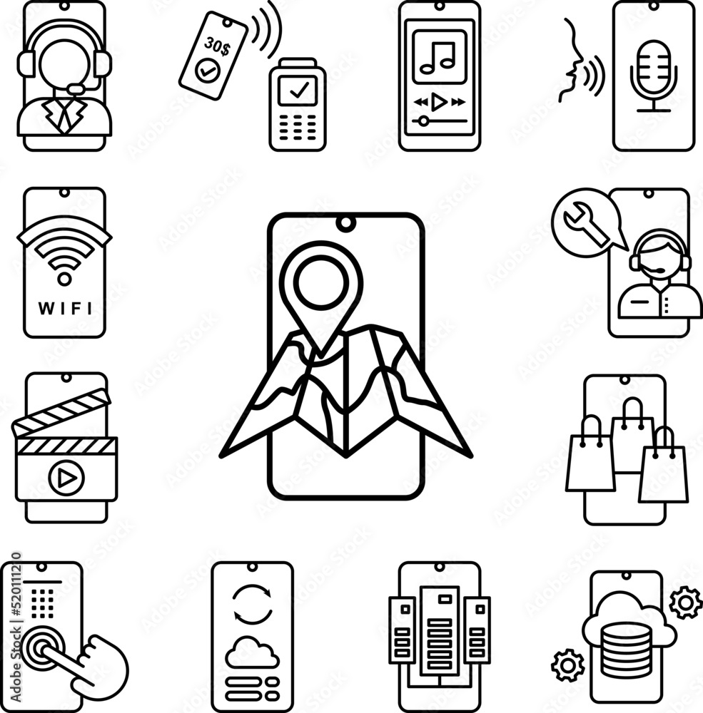 Poster navigator mobile map icon in a collection with other items