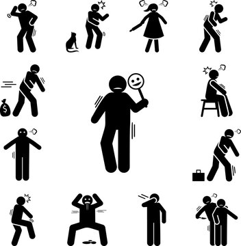 Fake, person, personality icon in a collection with other items