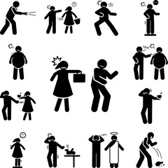 Woman, job, man, aggressive icon in a collection with other items