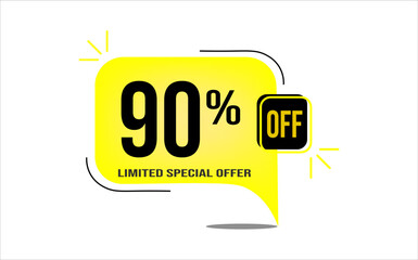  90% off a yellow balloon with black numbers. Flag with percentage numbers