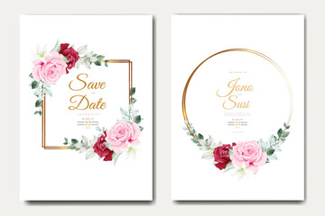 Wedding Invitation Card With Floral Leaves Watercolor  