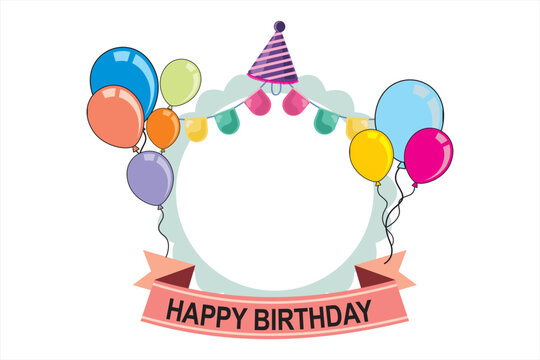Happy birthday. Vector illustration of birthday photo frame. Birthday frame with balloons. Very suitable for birthday designs and other celebration events