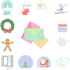 Christmas, letter, postcard icon in a collection with other items