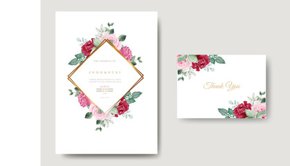 Wedding Invitation Card With Floral Leaves Watercolor  