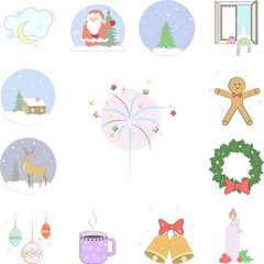 Christmas celebration, fireworks icon in a collection with other items