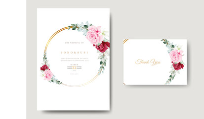 Wedding Invitation Card With Floral Leaves Watercolor  