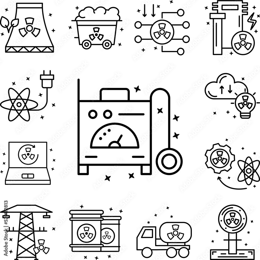Poster dosimeter nuclear machine icon in a collection with other items
