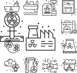 Industry nuclear factory icon in a collection with other items