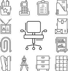 Office chair icon in a collection with other items