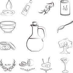 Olive oil bottle icon in a collection with other items