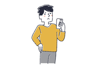 スマホを見ながら考え事をしている男性　