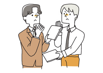 仕事の押し付け合いをする二人のビジネスマン　職場のチームワークが崩壊する時