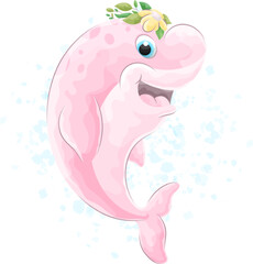 cute doodle dolphin with watercolor illustration