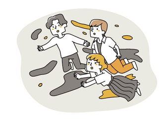 漂いながら先を見る三人の若者　宇宙空間を漂う自由な人々