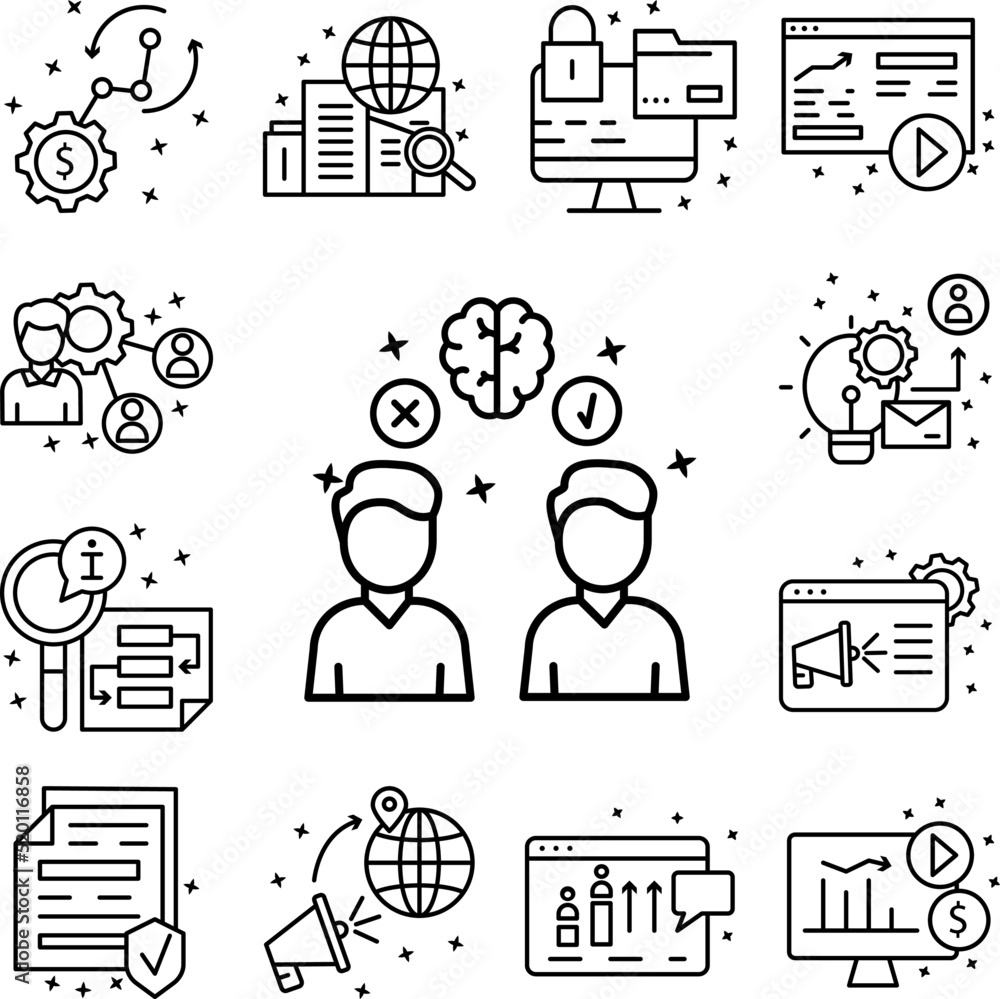 Poster brainstorm teamwork icon in a collection with other items