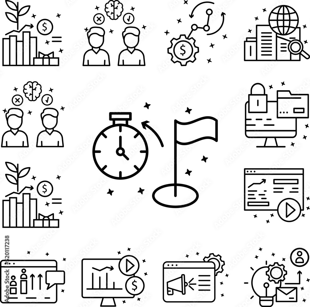 Poster timeline flag statistic icon in a collection with other items
