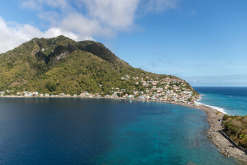 Fototapeta na wymiar Scott's Head Town and peninsula in Dominica