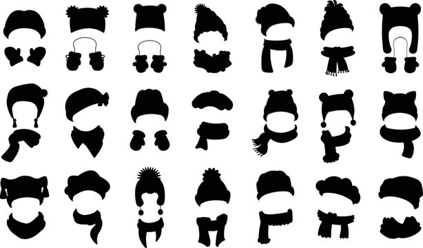 Winter Headwear Cap isolated Vectors Silhouettes