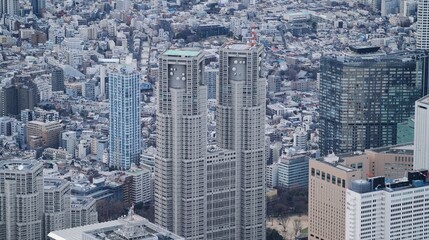 東京都庁の空撮写真（東京都新宿区）