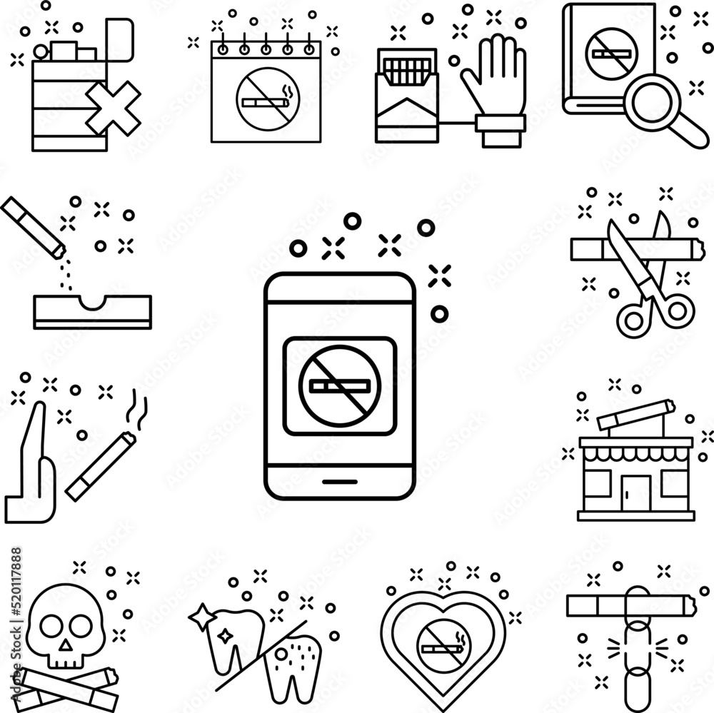 Poster application, no smoking icon in a collection with other items