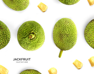 Creative layout made of jackfruit on the white background. Flat lay. Food concept.