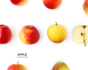 Creative layout made of apples.Food concept. Apples on the white background.