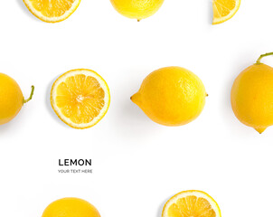 Creative layout made of lemons. Flat lay. Food concept. Lemon on white background.