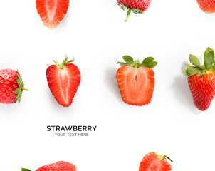 Creative layout made of strawberry. Flat lay. Food concept.  Strawberry on the white background.