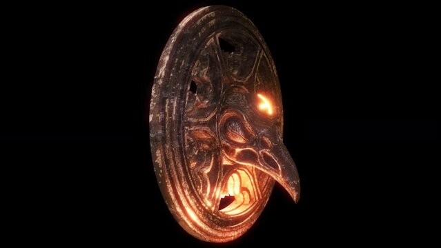 Gothic Raven Skull VJ Loop - gothic architectural pattern of ancient round window with bird skull in center and flashing cross on forehead. his motion graphics is perfect to use in your next halloween