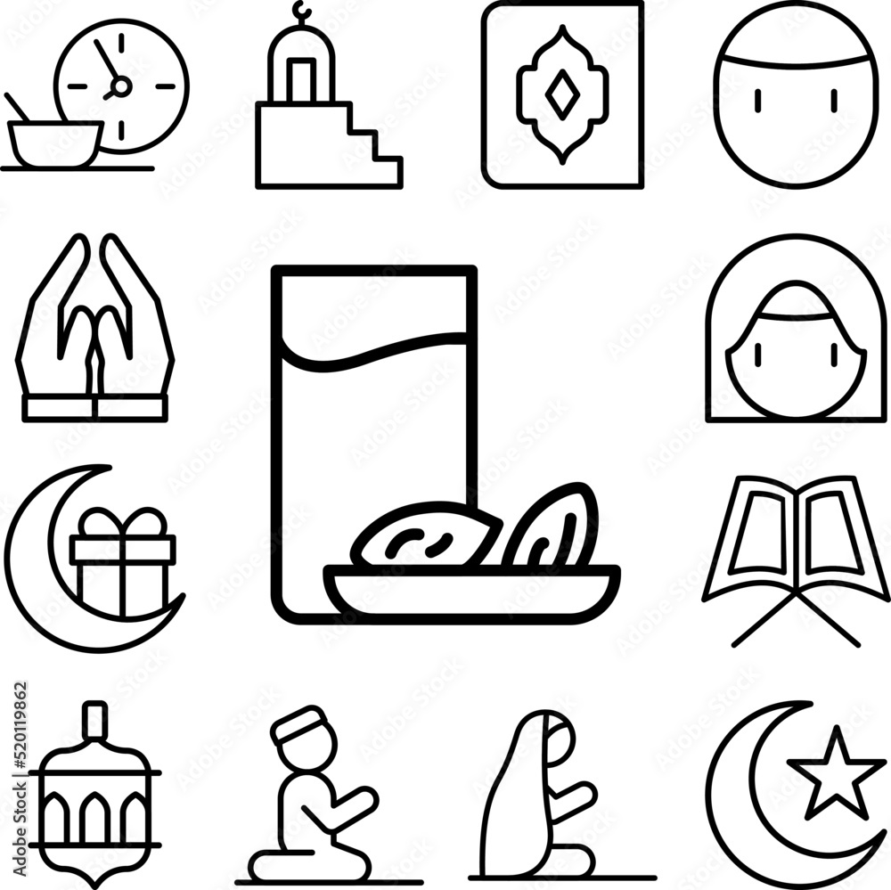 Poster fasting water iftar dates icon in a collection with other items