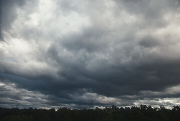Obraz na płótnie Canvas Heavy dark low clouds over forest before thunderstorm