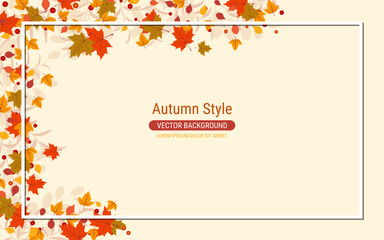 Fototapeta premium Autumn cartoon style vector background with colorful leaves 