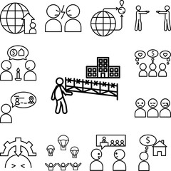 barbwire fence migration icon in a collection with other items