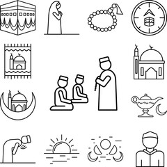 Islamic prayers, mosque icon in a collection with other items