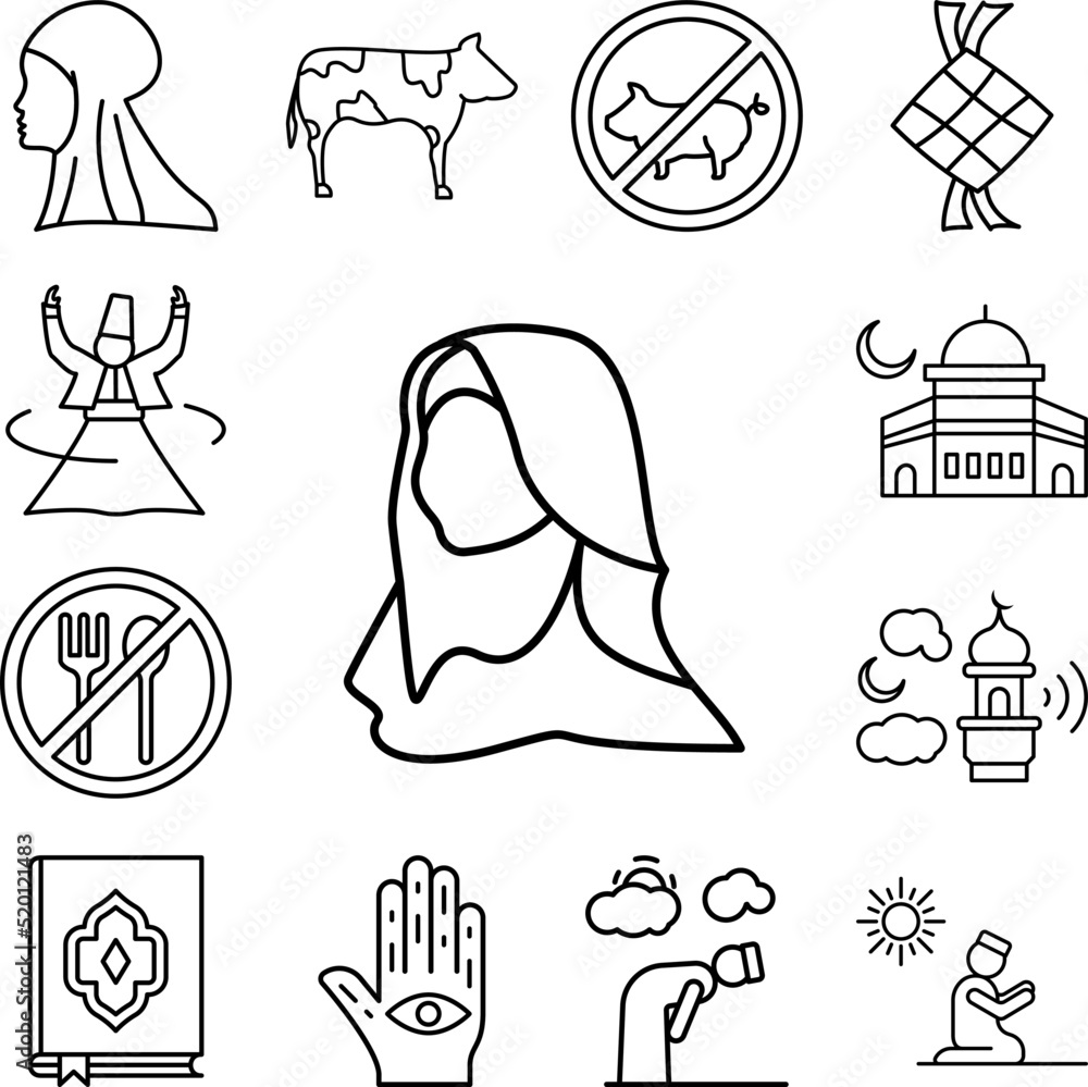 Sticker Hijab, veil, woman, Muslim icon in a collection with other items