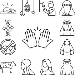 Fototapeta premium Muslim praying hands icon in a collection with other items