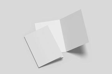 Realistic blank bifold brochure illustration for mockup. 3D Render.