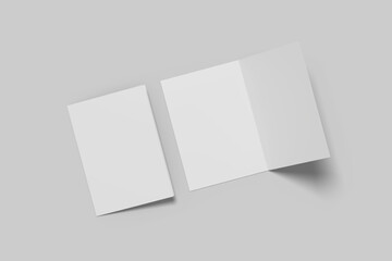 Realistic blank bifold brochure illustration for mockup. 3D Render.