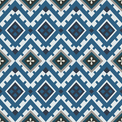 Blue Aztec Ethnic fabric seamless pattern