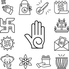 Buddhism hand sign icon in a collection with other items