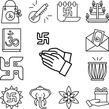 Pray, Diwali, hands icon in a collection with other items