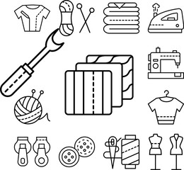 Cloth, sewing icon in a collection with other items