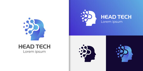 Human technology or human digital, head tech icon symbol, robot tech logo design